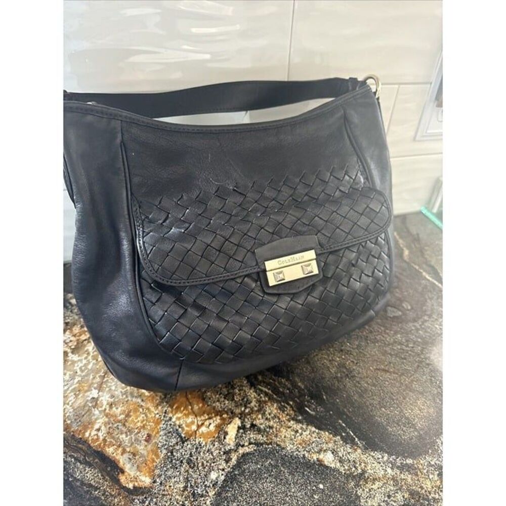Cole Haan Grammercy Woodbury,‎ leather hobo purse, black gold hardware